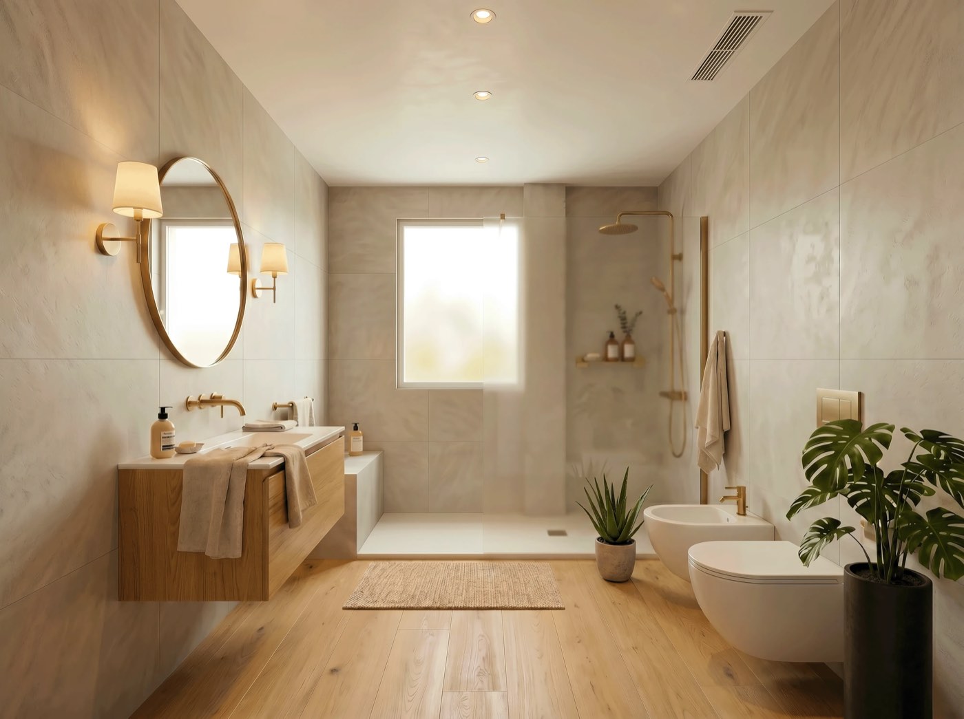 Baño con encimera de madera