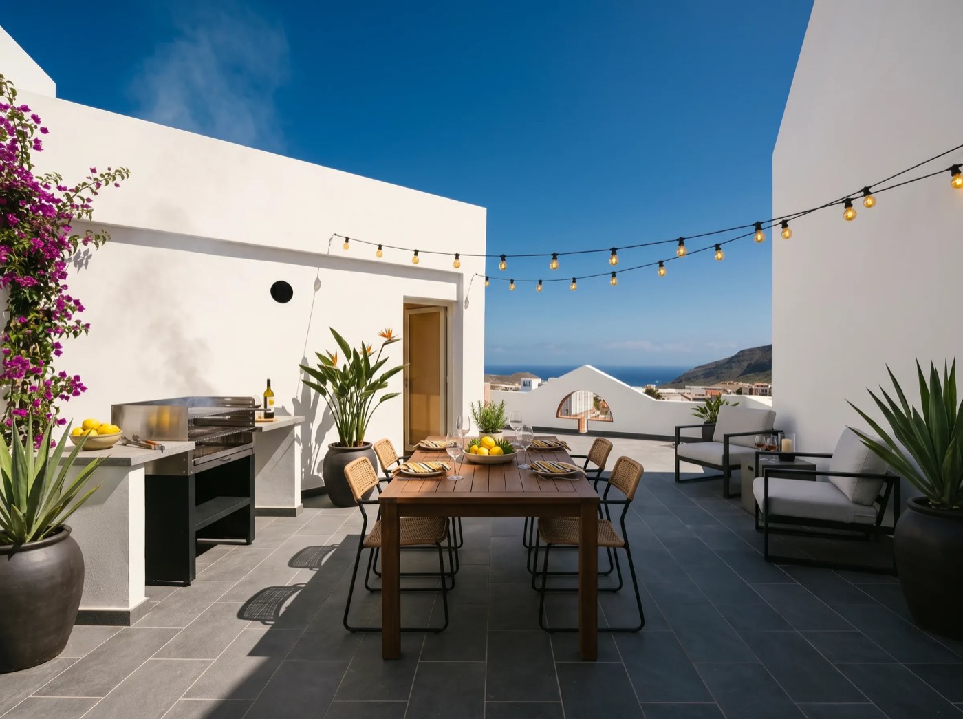 Azotea privada con barbacoa y vistas al mar de Güímar